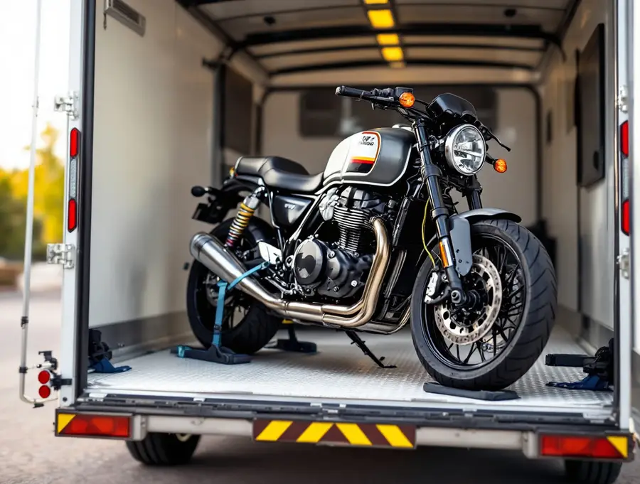motorcycle securely loaded for transport